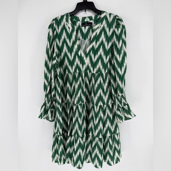 Pomander Place Dresses & Skirts - Pomander Place Kenzo Green and White ikat Chevron Print Mini Dress Womens Large